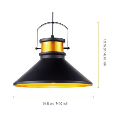 Teamson Home Pendant Hanging Light - Modern Lighting - Ceiling Light - Black/Rose Gold - 36.8 x 36.8 x 121.9 (cm)