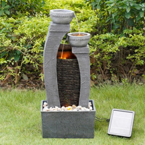Teamson Home PT-SF0002 Grey/Bronze Solar-Powered Water Feature Cascading Fountain with Pump, Lights & Battery Back Up