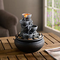 Teamson Home PT-TF0001-UK Grey Zen Indoor Tabletop Fountain with Pump & LED Lights