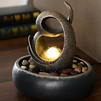 Teamson Home PT-TF0004-UK Grey/Bronze Zen Indoor Tabletop Fountain with Pump & LED Lights