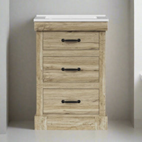 Teamson Home Single Bathroom Vanity with Integrated Square Sink and Two Drawers, Light Oak - 86.5 x 61 x 47 (cm)
