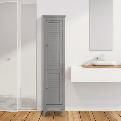 Teamson Home Tall Column Wooden Bathroom Cabinet with 2 Doors, Bathroom Storage, Grey Price Comparisons | Compare The Build
