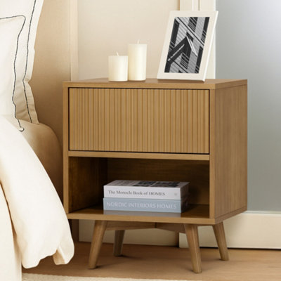 Teamson Home Tremolo Bedside Table 1 Drawer Nightstand, Natural