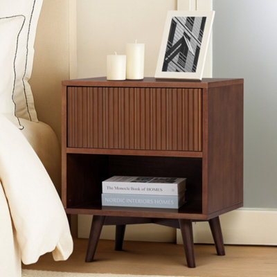 Teamson Home Tremolo Bedside Table 1 Drawer Nightstand, Walnut