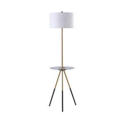 Teamson Home Tripod Floor Lamp with Built-in USB Port & Glass Table, Modern Lighting for Living Room - 40 x 40 x 158.8 (cm)