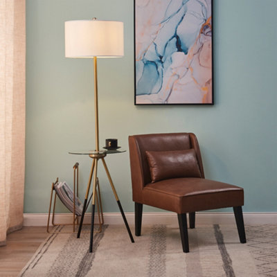 Teamson Home Tripod Floor Lamp with Built-in USB Port & Glass Table, White/Gold - 40 x 40 x 158.8 (cm)