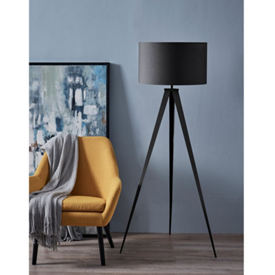 Teamson Home Tripod Standing Modern Floor Lamp for Living Room Bedroom or Dining Room Black Shade