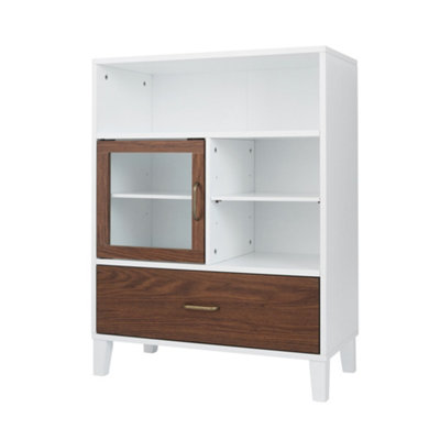 Teamson Home Tyler EHF-F0010 White/Natural Wood Bathroom Standing Cabinet with Drawer & Shelves