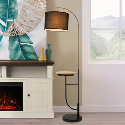 Teamson Home VN-L00071B-UK Danna Black/Gold Floor Lamp With Wood Table & USB Port