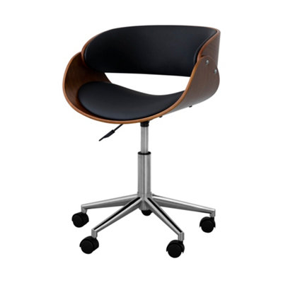 Teamson Home VNF-00098-UK Brown Padded Home Office Swivel Chair in Wood & Faux Leather