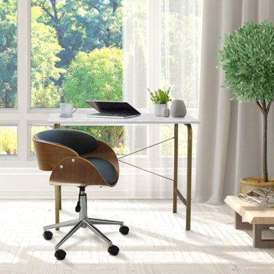Teamson Home VNF-00098-UK Brown Padded Home Office Swivel Chair in Wood & Faux Leather