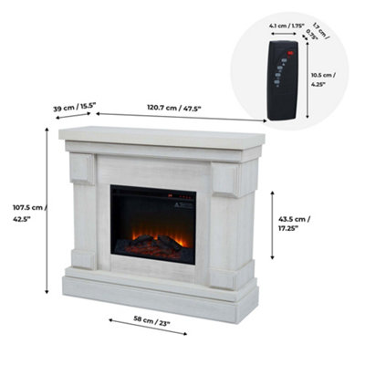 Teamson Home VNF-00115WG-UK White Wood Electric Free Standing Indoor Fireplace inc Touchscreen+Remote