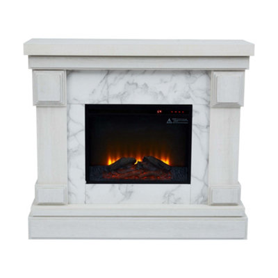 Teamson Home VNF-00115WM-UK White Marble Electric Free Standing Indoor Fireplace inc Touchscreen+Remote