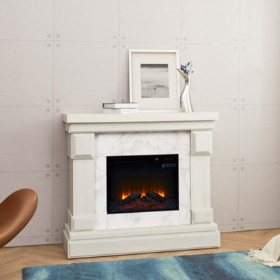 Teamson Home VNF-00115WM-UK White Marble Electric Free Standing Indoor Fireplace inc Touchscreen+Remote