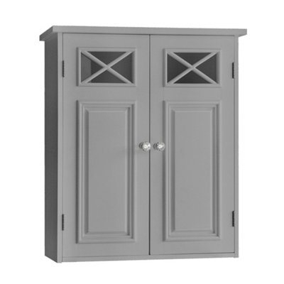 Teamson Home Wall Mounted Bathroom Cabinet with 2 Doors and 1 Shelf - Bathroom Storage - Grey - 50.8 x 17.8 x 61 (cm)