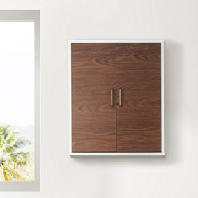 Teamson Home Wall Mounted Bathroom Cabinet with 2 Doors and 1 Shelf - Bathroom Storage - Walnut/White - 50.8 x 18.4 x 61.6 (cm)