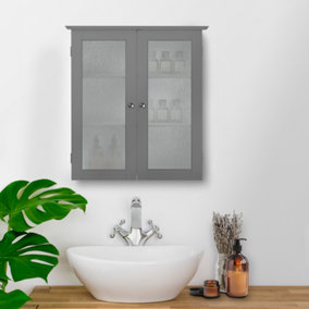 Teamson Home Wall Mounted Bathroom Cabinet with 2 Glass Doors - Bathroom Storage - Grey - 20.3 x 56.5 x 63.5 (cm)