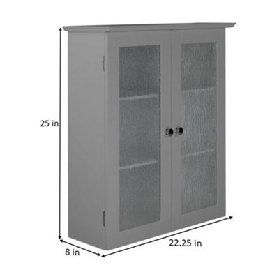 Teamson Home Wall Mounted Bathroom Cabinet with 2 Glass Doors - Bathroom Storage - Grey - 20.3 x 56.5 x 63.5 (cm)