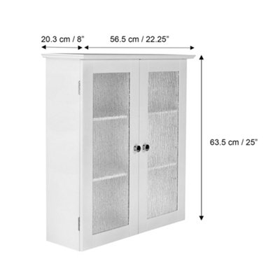 Teamson Home Wall Mounted Bathroom Cabinet with 2 Glass Doors - Bathroom Storage - White - 20.3 x 56.5 x 63.5 (cm)