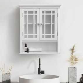 Teamson Home Wall Mounted Bathroom Cabinet with 2 Glass Doors, Bathroom Storage, White