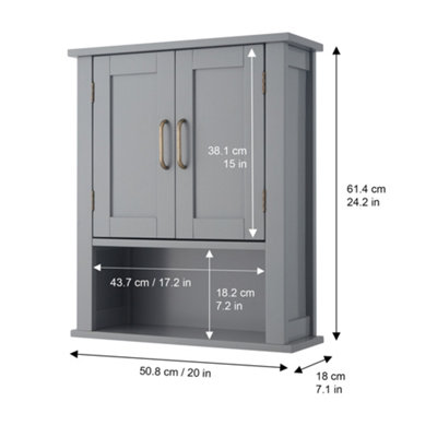 Teamson Home Wall Mounted Bathroom Medicine Cabinet with Open Shelf - Bathroom Storage - Grey - 18 x 51 x 61.4 (cm)