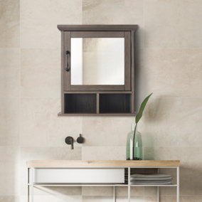 Teamson Home Wall Mounted Mirrored Bathroom Medicine Cabinet - Bathroom Storage - Salt Oak - 15.2 x 45.7 x 52.3 (cm)