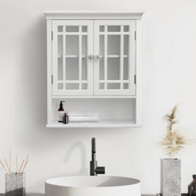 Teamson Home Wall Mounted Mirrored Bathroom Medicine Cabinet with 2 Doors - Bathroom Storage - White - 16.5 x 50.8 x 61.6 (cm)