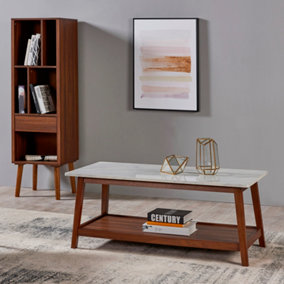 Teamson Home Wooden Coffee Table with Storage Space - Modern Design - Faux Marble/Walnut - 106.7 x 50.8 x 43.2 (cm)