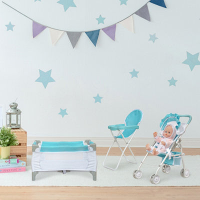 Teamson Kids 3-in-1 Baby Doll Nursery Set, Blue/White