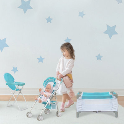 Teamson Kids 3-in-1 Baby Doll Nursery Set, Blue/White