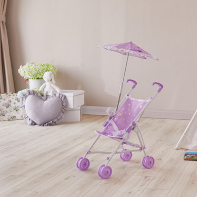 Teamson Kids - Baby Doll Stroller with Parasol - Purple / Stars