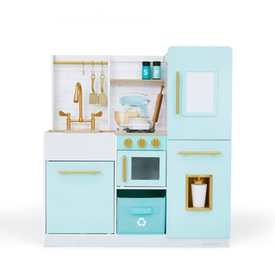 Teamson Kids Biscay Delight Interactive Wooden Play Kitchen Playset Toy with 13 Accessories - Mint