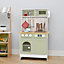 Teamson Kids Boston Interactive Wooden Play Kitchen Playset Toy with 9 Accessories - Green