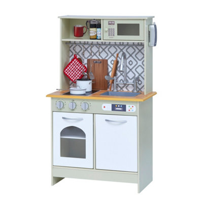 Teamson Kids Boston Interactive Wooden Play Kitchen Playset Toy with 9 Accessories - White/Green
