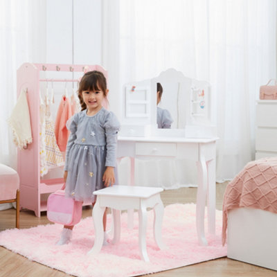 Teamson Kids Dressing Table Play Vanity Set with Mirror Stool White