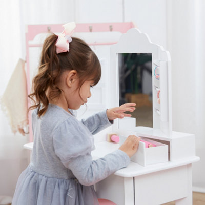 Teamson Kids Dressing Table Play Vanity Set with Mirror Stool White