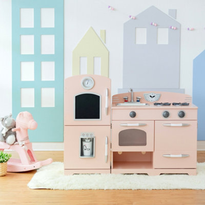 Teamson Kids Fairfield Large Wooden Play Kitchen Playset Toy with Chalkboard & 3 Accessories - Pink