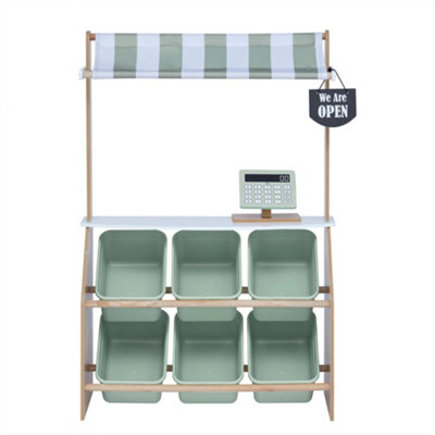 Teamson Kids Farmers Market Play Stand Toy Set with Storage Bins, Mint