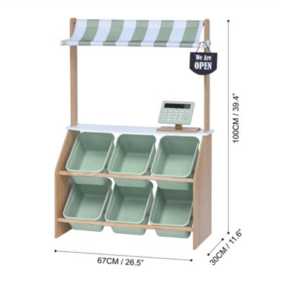 Teamson Kids Farmers Market Play Stand Toy Set with Storage Bins, Mint