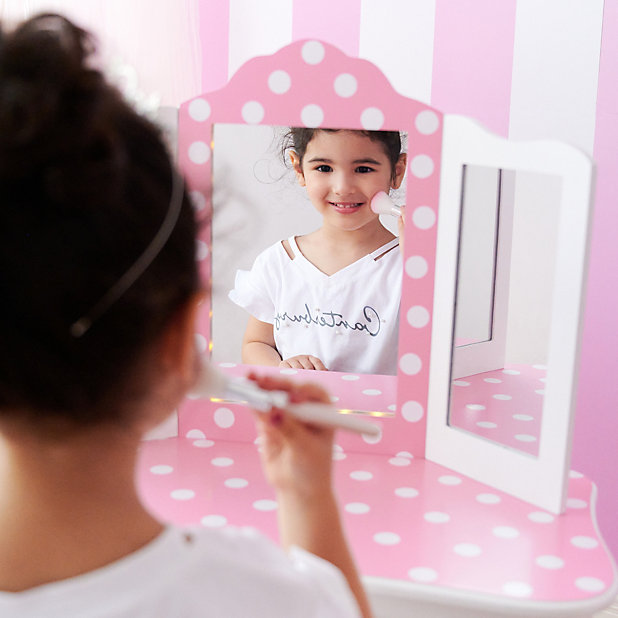 Teamson Kids Gisele 2-pc Fashion Polka Dot Prints LED Wooden Vanity,  White/Pink | DIY at B&Q