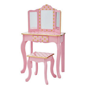 Teamson Kids Gisele 2-pc. Fashion Polka Dot Prints Wooden Vanity Set, Pink/Gold