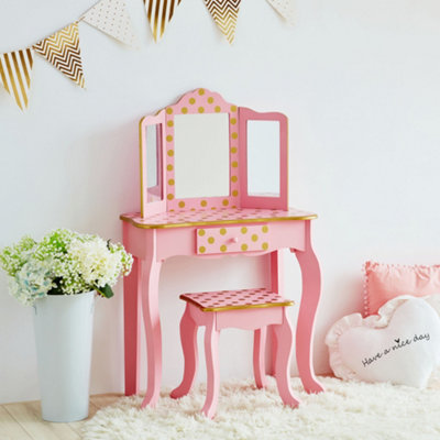 Teamson Kids Gisele 2-pc. Fashion Polka Dot Prints Wooden Vanity Set, Pink/Gold