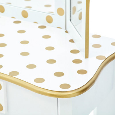 Teamson Kids Gisele 2-pc. Fashion Polka Dot Prints Wooden Vanity Set, White/Gold