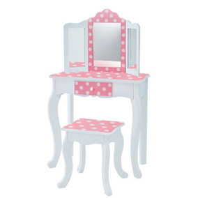 Teamson Kids Gisele 2-pc. Polka Dot Print Wooden Vanity Set, Pink/White