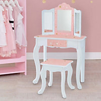 Teamson Kids Gisele 2-pc Twinkle Star Prints Wooden Vanity Set, White/Pink/Gold
