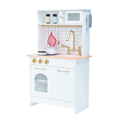 Teamson Kids Little Chef Boston Compact Wooden Play Kitchen, White/Gold