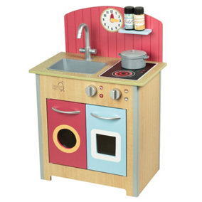 Teamson Kids Little Chef Porto Classic Interactive Wooden Play Kitchen, Wood/Red