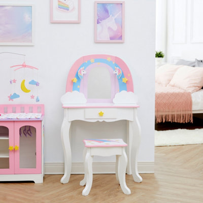 Unicorn vanity table and best sale stool set