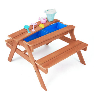 Teamson Kids Outdoor Garden Sand Pit and Water Picnic Table Activity Table with 6 Accessories Garden