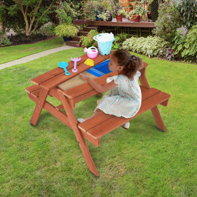 Teamson Kids Outdoor Garden Sand Pit and Water Picnic Table Activity Table with 6 Accessories Garden